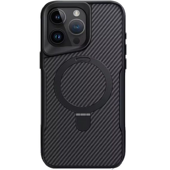 TPU+PC чехол Metal Buttons with MagSafe Carbon Ring для Apple iPhone 14 Pro Max (6.7") Черный | Зображення 1