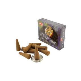Ароматичні конуси Attracts Money  Залучення Грошей 10 шт. в уп. + підставка Hem 8901810483729