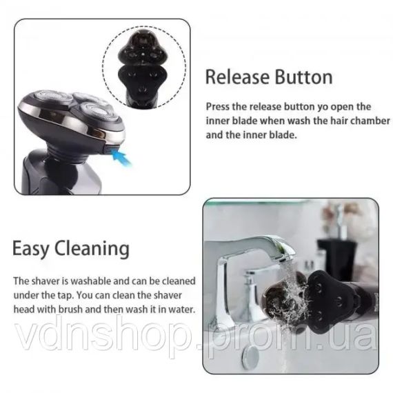 Бритва Электрическая на 3 плавающие головки DSP 60017 Роторная Электробритва мужская для влажного и сухого бритья | Зображення 5
