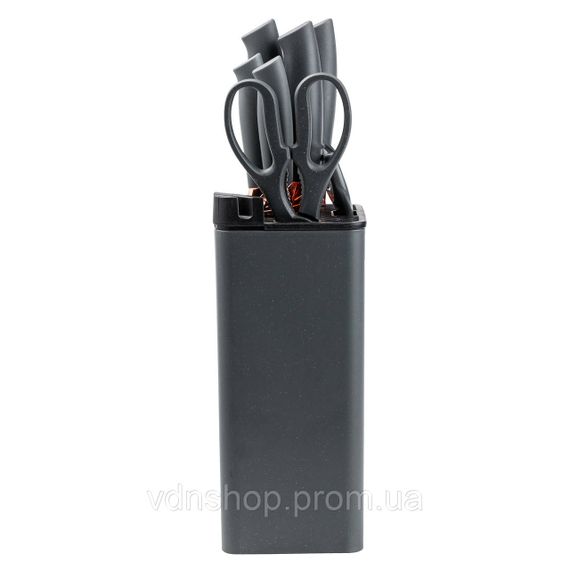 Набір кухонних ножів 5 штук з ножицями та овочечисткою 33/23.5/24.5/19.5 см Чорний HP27476 | Зображення 4