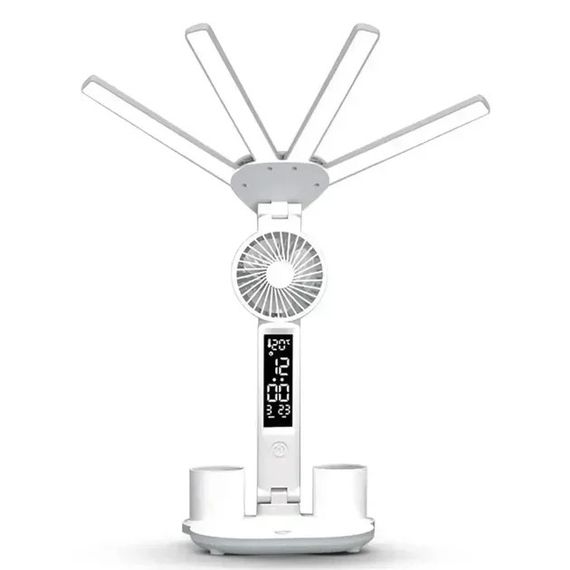 Настільна LED-лампа KRX-1011 з вентилятором, годинником і підставкою