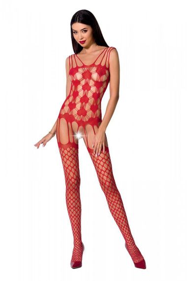 Бодістокінг Passion BS067 red, комбінезон, імітація панчох і топа на бретелях Sex Aura