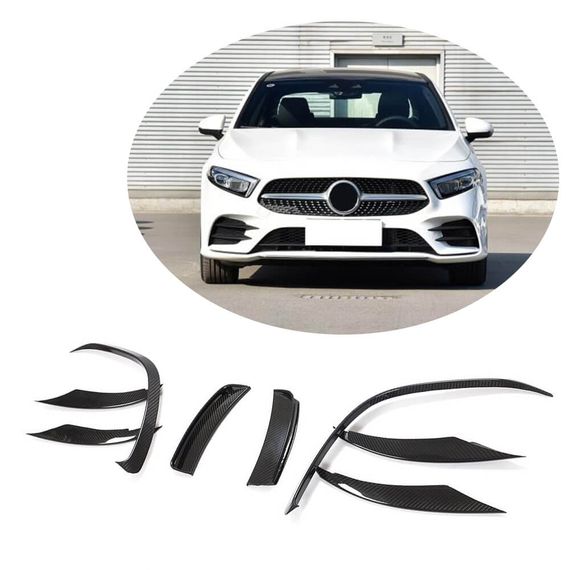 Накладки на передній бампер (для AMG-Line SD 2018-2021, Карбон) для Mercedes A-сlass W177 2018- рр