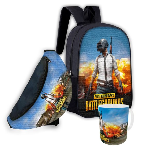 Набор детский Пабг "PUBG" рюкзак 36х27см сумка-бананка,кружка с принтом для мальчика (01566)