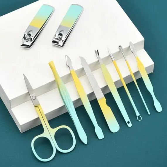 Набір професійний для манікюру/педикюру на 10 предметів м'ятно-жовтий | Зображення 2