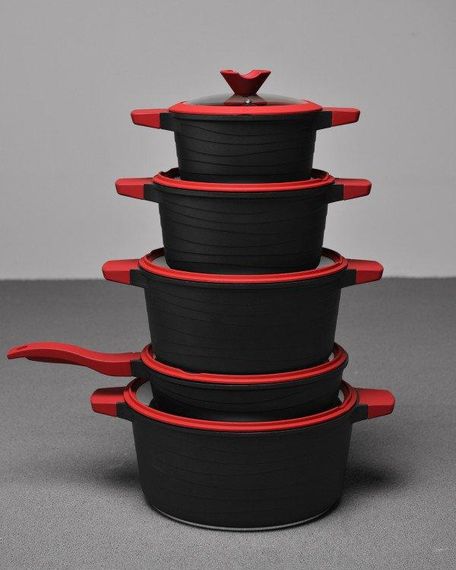 Набір каструль та сковорода індукція та газ 10 предметів скляна кришка | Зображення 1