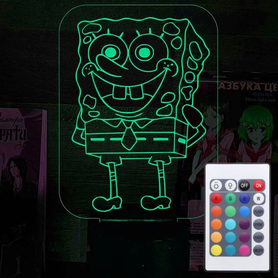 Акриловий світильник-нічник з пультом 16 кольорів Губка Боб tty-n000033