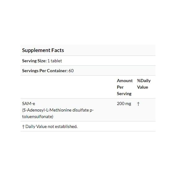 Метіонін Doctor's Best SAM-E (S-Adenosyl-L-Methionine) 200 mg 60 Tabs DRB-00206 | Зображення 1