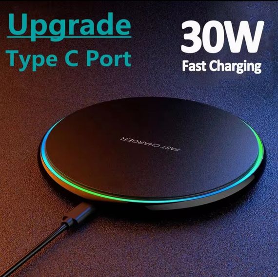Бездротовий зарядний пристрій для телефонів, планшетів, навушників, та інших гаджетів, 30W, Type-C