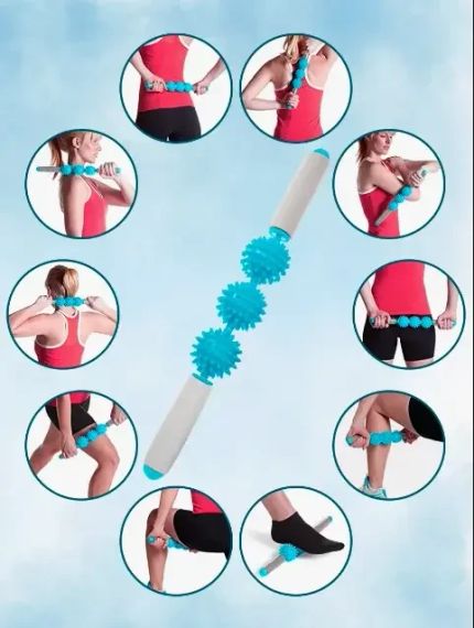 Ролик масажний для йоги масажер для спини валик для фітнесу Massage stick AND 5284 (Кульки 3 шт)