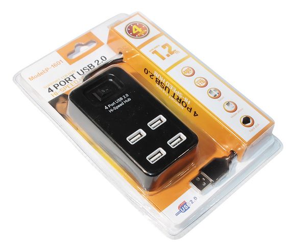 Хаб USB 2.0 4 порти, Black, 480Mbts живлення від USB, з вимикачем, Blister Q100 | Зображення 1