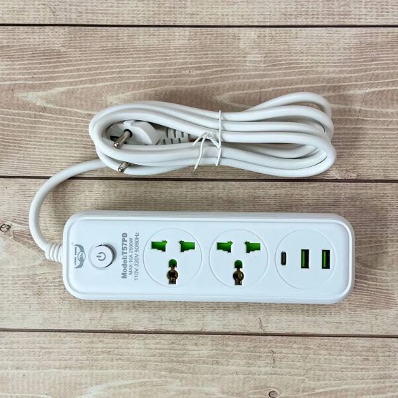 Мережевий фільтр живлення 2 м, 2 розетки + 2хUSB + 1хType-C, 2500Вт, WL-4/ Подовжувач з вимикачем | Зображення 4