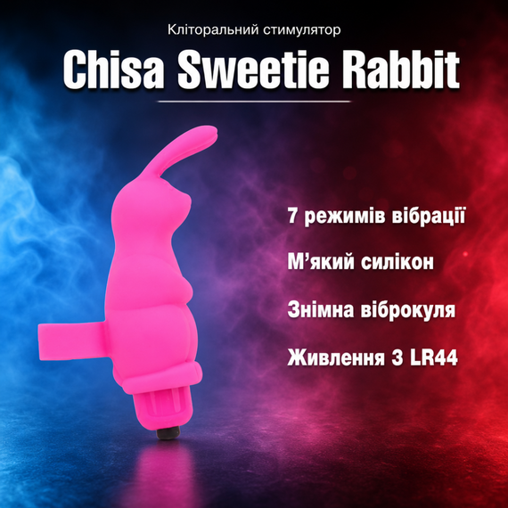 Вібратор на палець кліторальний, міні вібростимулятор Chisa Sweetie Rabbit — силікон, 7 режимів, рожевий