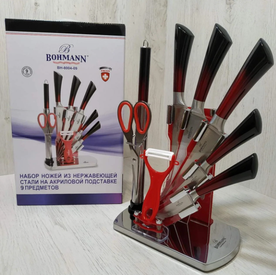 Набор ножей для кухни с подставкой Bohmann BH 8004-09 кухонные ножи и подставки красный | Зображення 6