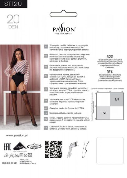 Панчохи Passion ST120 3/4 black, ажурна силіконова резинка з вишуканим декором і люрексовою ниткою Sex Aura | Зображення 3