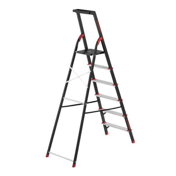 Драбина 6 сходинок, лоток для інвентарю, сталевий профіль, висота верхньої сход. 1,28 м INTERTOOL LT-0056 | Зображення 1