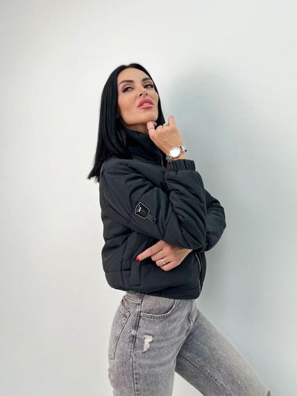 Женская демисезонная короткая куртка на молнии GF1215 цвет черный, размер 46/48 | Зображення 1