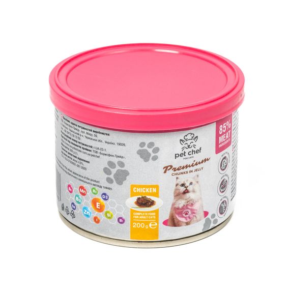 Корм влажный для взрослых котов Pet Chef, кусочки в желе с курицей 200 г | Зображення 2