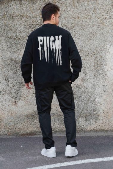 Утеплений оверсайз світшот на флісі з принтом Without Fight Black | Зображення 1
