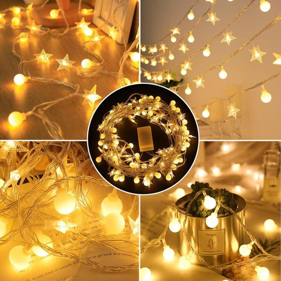 Світлодіодна гірлянда кульки та зірки AWFLTO 15 м, 120 LED, 8 режимів, пульт, водостійка, для вулиці та дому | Зображення 1