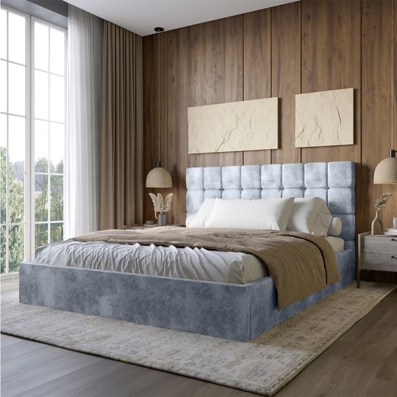 Двоспальне дерев'яне ліжко з м'яким узголів'ям і підйомним механізмом LION Піксі Silk 302 (Мармуровий) 160х200 см (LION-044278)