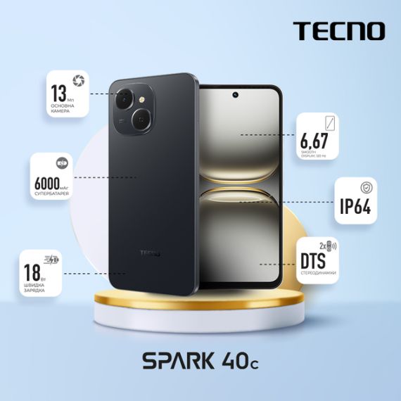 Смартфон Tecno Spark 40C (KM4k) 4/128GB Ink Black (4894947092459) | Зображення 1