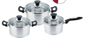 Набор посуды Haus Roland GS-01139R-6PC, 6 предметов из нержавеющей стали 1,9/3,6/6,1 л, с бакелитовыми ручками. Серебристый (GS-01