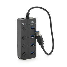 Хаб USB 3.0 4 порти, Black, 5Gb/s живлення від USB, з кнопкою LED/Blue на кожен порт, Blister