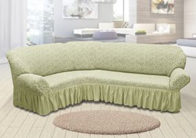 Жакардовий чохол на кутовий диван з спідницею Ванільний