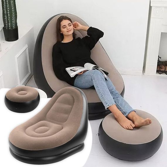 Надувное кресло с пуфом для отдыха AIR SOFA велюровое IH-50 | Зображення 2