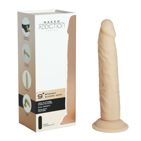 Фалоімітатор Naked Addiction — 9″ Silicone Dual Density Bendable Dildo Vanilla, віброкуля в подаруно | Зображення 5