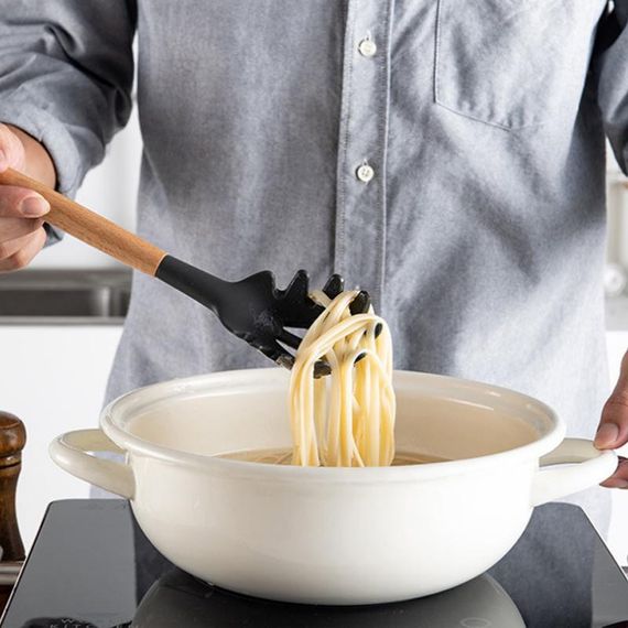 Набір кухонного приладдя із силікону та дерева 12 предметів Kitchen Set з підставкою Чорний | Зображення 4