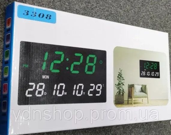 Настінний LED годинник 3308 з термометром та календарем | Зображення 2
