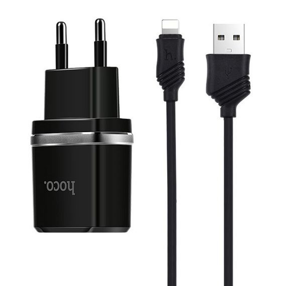 СЗУ Hoco C12 Charger + Cable Lightning 2.4A 2USB Чорний