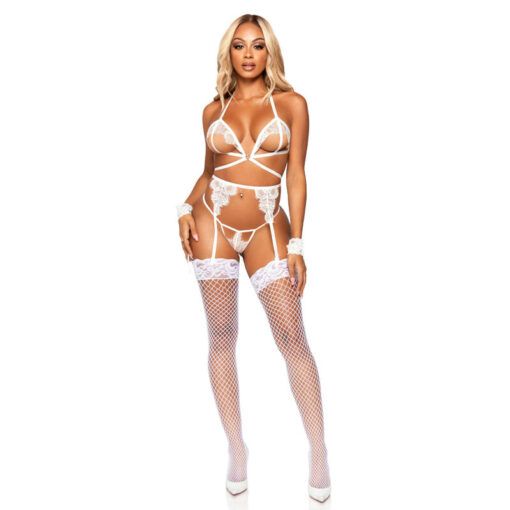 Комплект нижньої білизни Leg Avenue Eyelash Lace Open Cup White O\S | Зображення 2