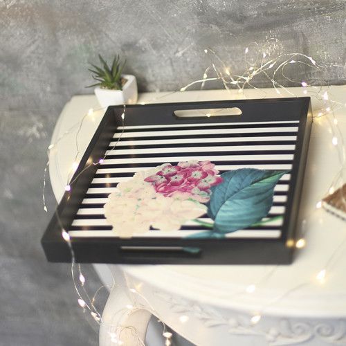 Поднос деревянный с принтом Цветы 33х33х4 см (PDN_19M009_BL)