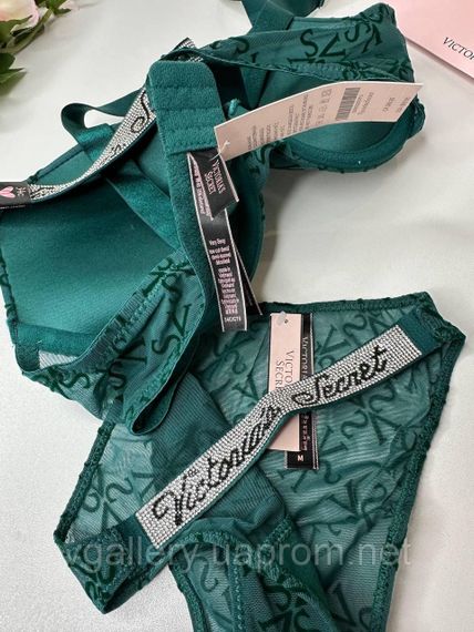Комплект жіночої спідньої білизни Victoria's Secret зі стразами 85В, Зелений | Зображення 1