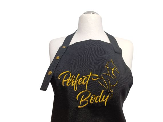 Фартук мастера шугаринга эпиляции черный с вышивкой Perfect body 00133 | Зображення 1