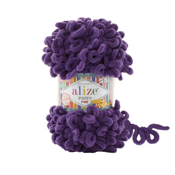 Пряжа ALIZE PUFFY FINE 44 фіолетовий алізе пуфі файн фантазійна нитка плюшева