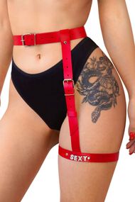 Гартер на ногу шкіряний Art of Sex Naomi з написом SEXY, Червоний, One Size, ONE SIZE