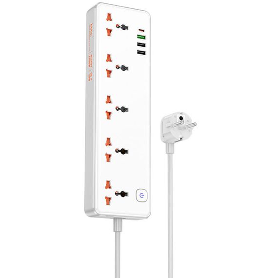 Подовжувач Hoco AC14A Rico PD30W (3USB-A/1C/5xSocket) (1.5m) White