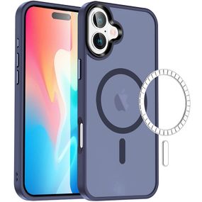 TPU+PC чохол Metal Buttons with MagSafe Colorful для Apple iPhone 16 (6.1") Синій / Navy Blue