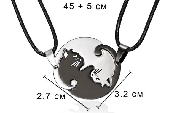 Парна підвіска Primo для двох з кулоном Коти Інь-Янь - Silver/Black | Зображення 5