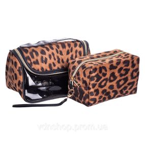Набор велюровых женских косметичек для дома 2 (шт) косметичка дорожная в сумку для косметики, макияжа, лекарств, кистей Леопард