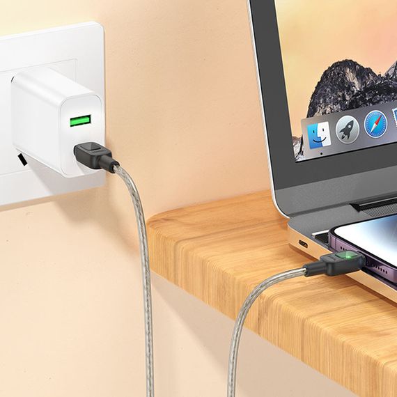 Дата кабель Hoco U124 Stone silicone power-off 60W Type-C to Type-C (1.2m) Black | Зображення 3