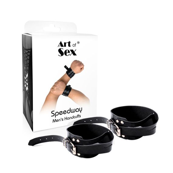 Чоловічі шкіряні наручники Art of Sex - Man Handcuffs Speedway XS-M, колір чорний | Зображення 2