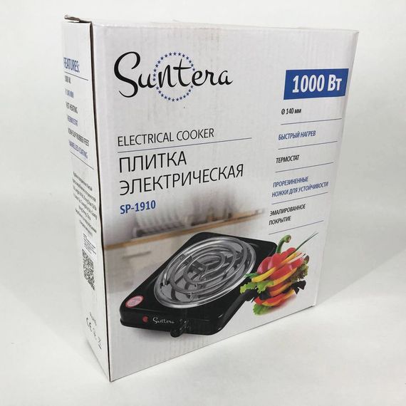 Плита електрична Suntera SP-1910, електроплита 1000 w, електроплита 1 комфорка. Колір: чорний | Зображення 5