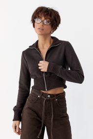 Короткий кардиган на блискавці з коміром-стійкою - коричневий цвет, S (є розміри)