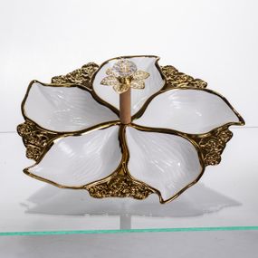 Менажница фарфоровая на 5 секций для закусок тарелка менажница 30×30×13 (см) менажница с ручкой Белый с золотом WX918-44