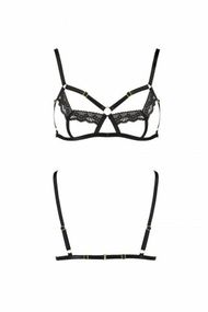 Бюстгальтер-стрепи з мереживом Passion Exclusive SOLON BRA XXL/XXXL, black, трусики в комплекті Sex Aura